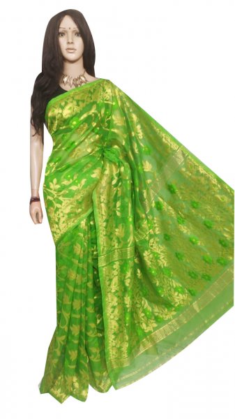 Green full body weaving work jamdani silk saree